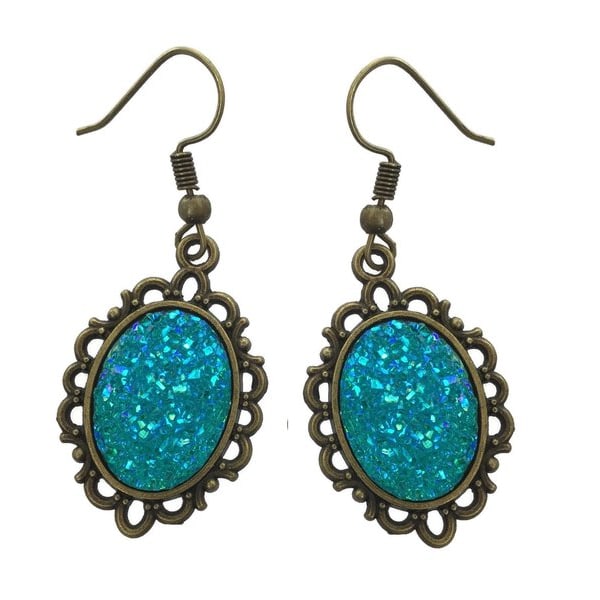 Øreringe - Glitter - Druzy - Victoriansk - Turkis - Bronze Turquoise