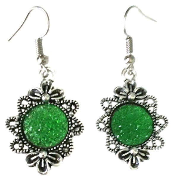 Necklace - Earrings - Set - Glitter - Green Green
