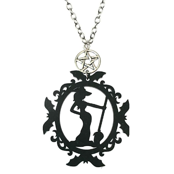 Necklace - Witch - Bats - Pentagram - Acrylic - Black Black