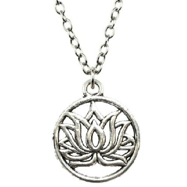 Halsband Lotusblomma Buddhism Symbol Leaf Blad Silver