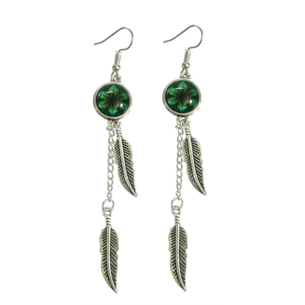 Earrings - Feathers - Mandala - Green Green