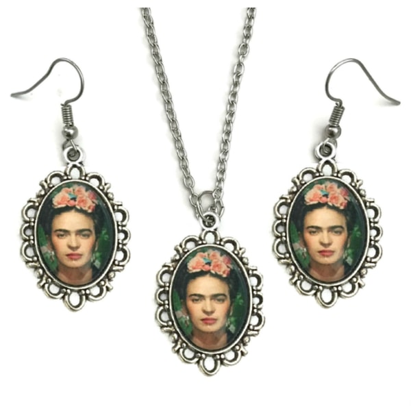 Halsband Frida Kahlo Örhängen 3-delat set Rostfri kedja/krokar multifärg