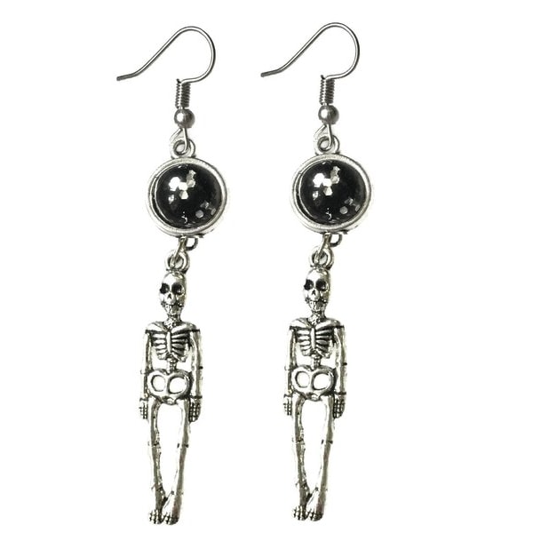 Earrings - Skeleton - Cabochon - Black Black