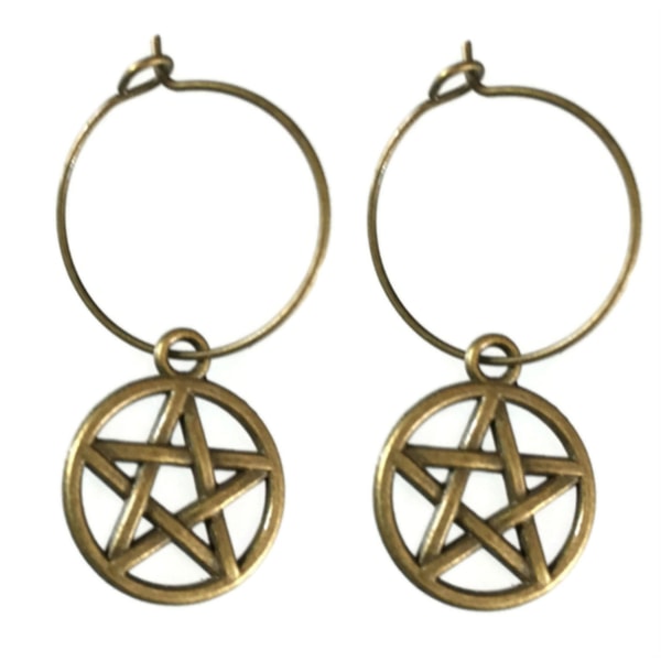 Örhängen Creoler Pentagram BRONS Symbol Wicca Pagan Hoop Brons