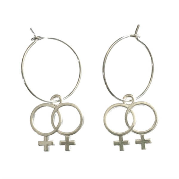 Earrings - Creoles - Double Female Symbol - Pride - 2 cm - Thin Silver