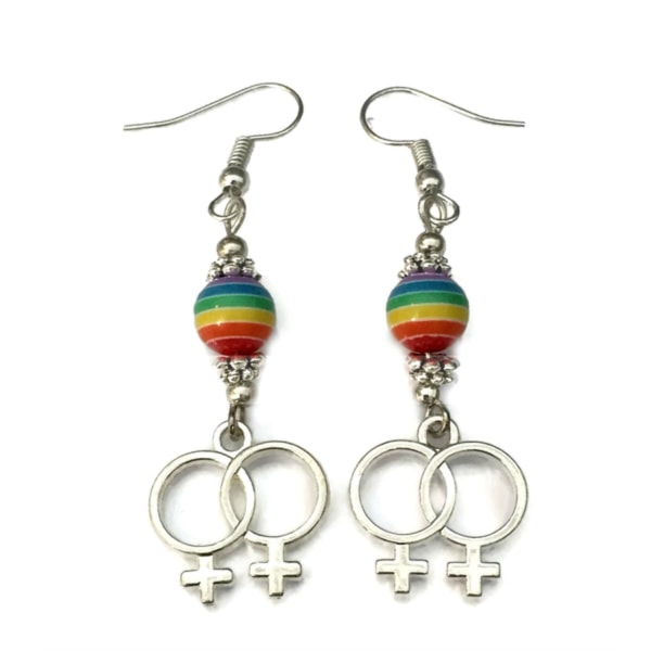 Øreringe - Dobbelt kvindesymbol - Pride - Regnbue - Perle Multicolor
