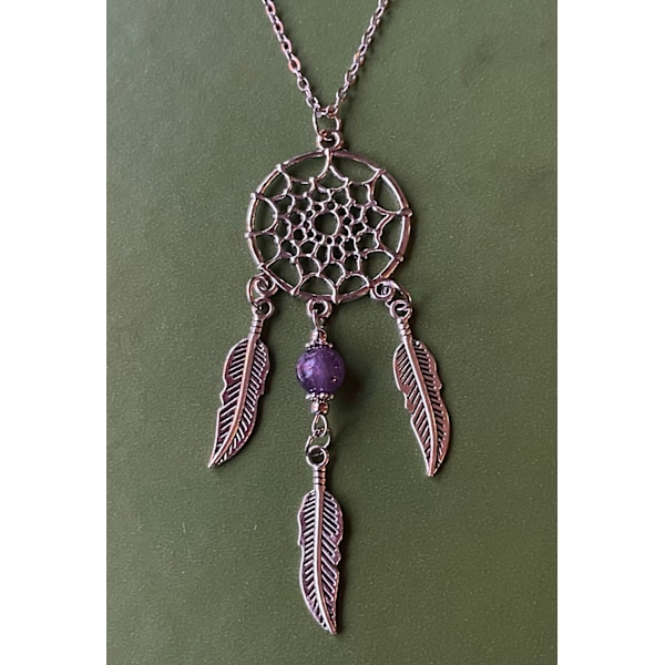 Necklace - Dreamcatcher - Mandala - Amethyst - Long Chain Purple