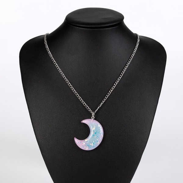 Halsband Måne Rosa Glitter Fantasy Crescent Moon Rostfritt multifärg