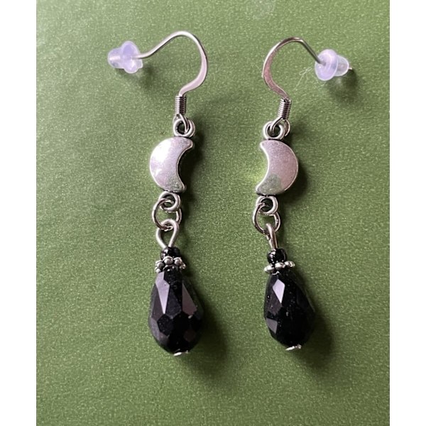Earrings - Crescent Moon - Drop - Black Black