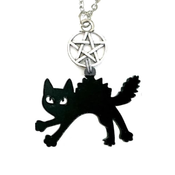 Halsband Katt Pentagram Black Cat Halloween Wicca Pagan Svart