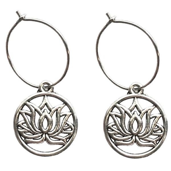 Örhängen Creoler Lotusblomma Buddhism Symbol Silver