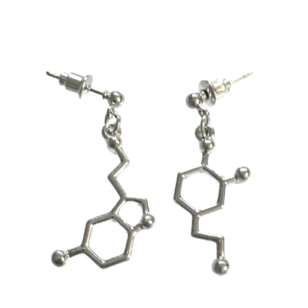 Earrings - Dopamine - Serotonin - Pin - Asymmetrical Silver