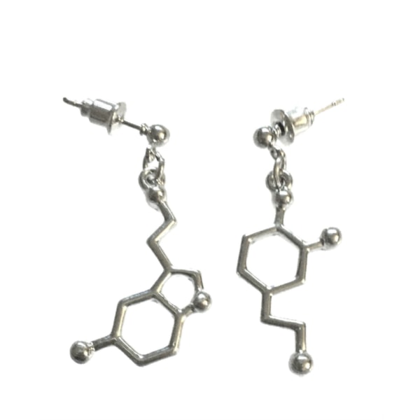 Øreringe - Dopamin - Serotonin - Pin - Asymmetrisk Silver