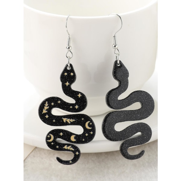Örhängen Orm Snake Oversize Svart Serpent Glitter Rostfri krok Silver