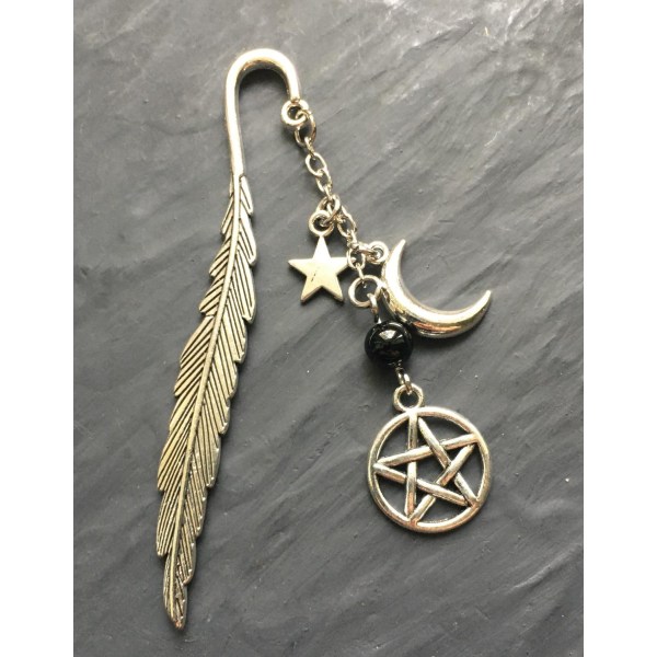 Bookmark - Feather - Crescent Moon - Star - Pentagram - Onyx Black