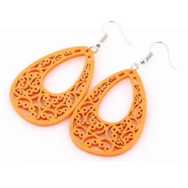 Earrings - Flowers -Wood - Orange Orange