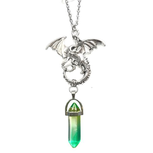 Halsband Drake Dragon Kristallspets Grön Sagoväsen Rostfri Kedja Grön
