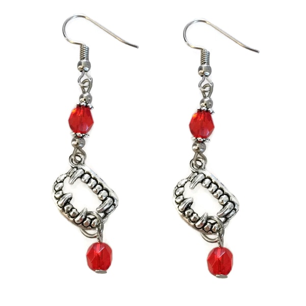 Earrings - Teeth - Fangs - Bead - Red