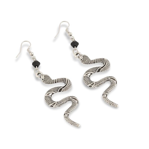 Earrings - Snake - Bead - Black Silver