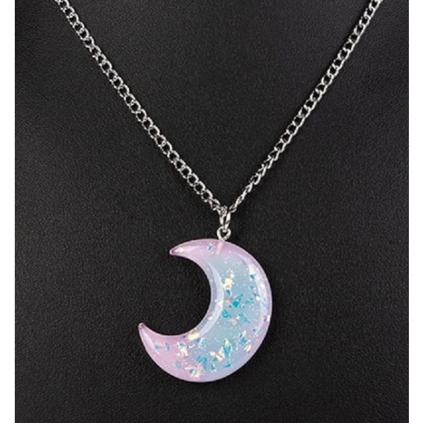 Halsband Måne Rosa Glitter Fantasy Crescent Moon Rostfritt multifärg