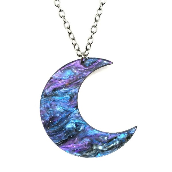 Halsband Måne Crescent Moon Lila Galax Marmor Wicca Pagan Svart