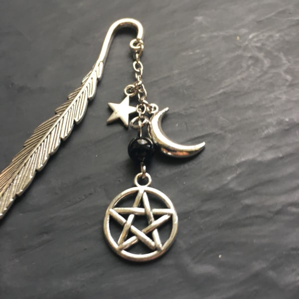 Bokmärke Pentagram Onyx Crescent Moon Stjärna Wicca Pagan Svart