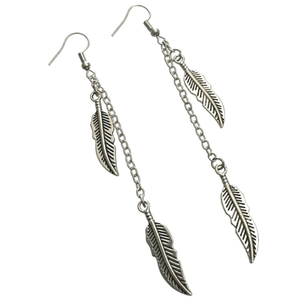 Örhängen Fjädrar Fjäder Långa Dingel feather Rostfri Krok Silver