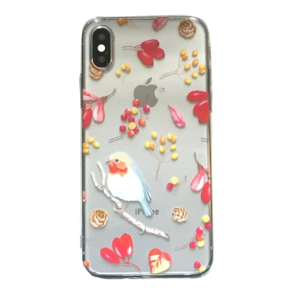 iPhone X / XS Blommor Fågel Rödhake Höst Blad multifärg