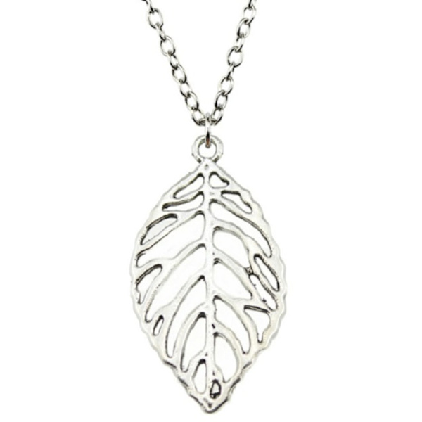 Necklace - Leaf - Large - Silver - Long Chain Silver