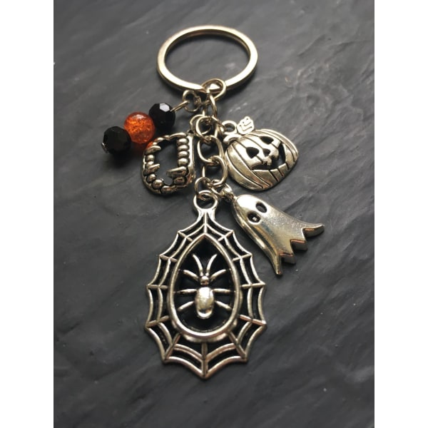 Keyring - Teeth - Ghost - Spiderweb - Pumpkin - Beads Multicolor