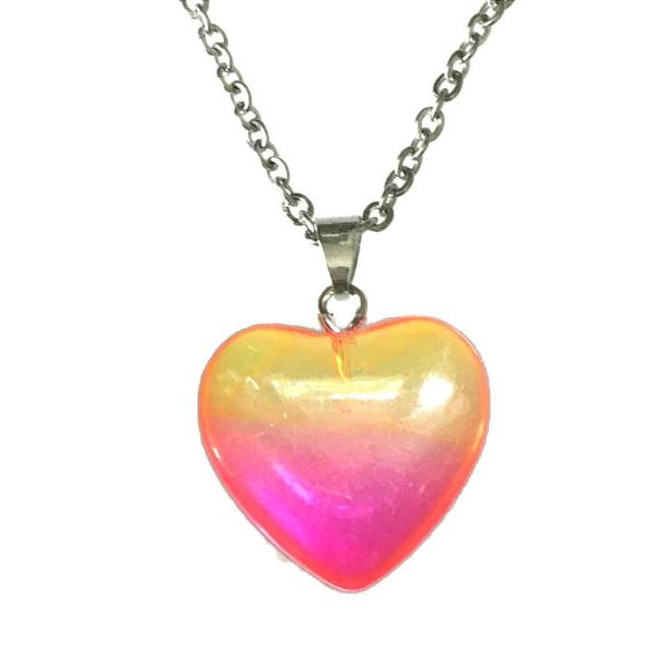 Necklace - Heart - Pink/Yellow - Glass - Stainless Multicolor