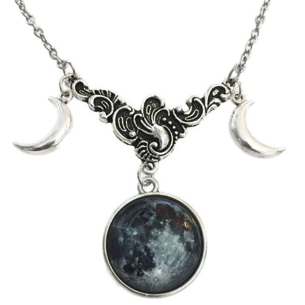 Choker Halvmåne Wicca Fullmåne Pagan Halsband Triple Moon grå
