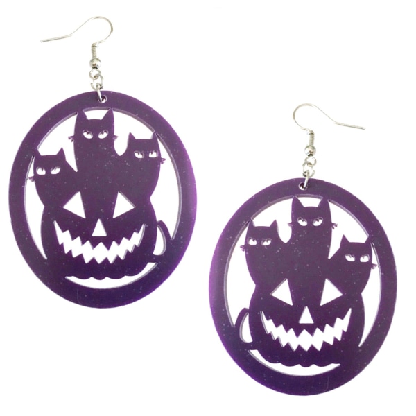 Earrings - Pumpkin - Cats - Acrylic - Purple Purple