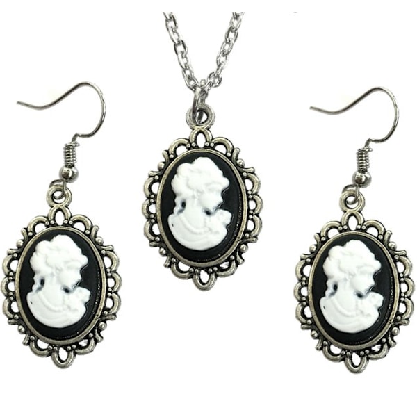 Necklace - Earrings - Set - Camé - Black White