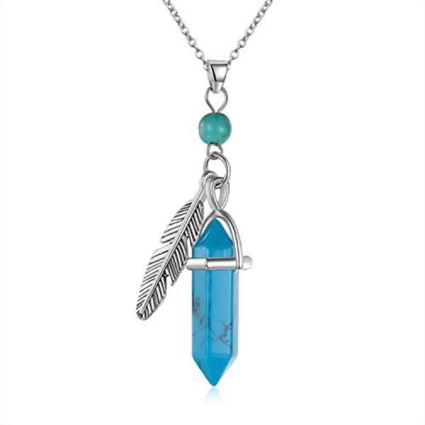 Halsband Turkos howlit Fjäder Feather Boho Hippie New Age Turkos