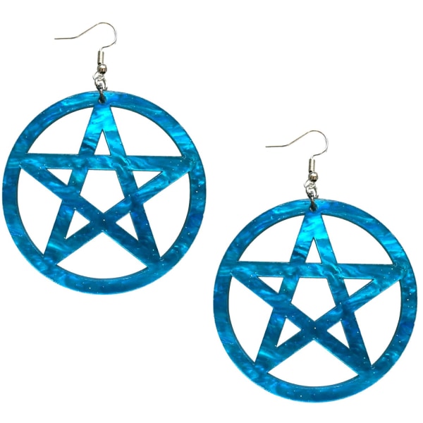 Earrings - Pentagram - Acrylic - Blue/Marble - Oversize Purple
