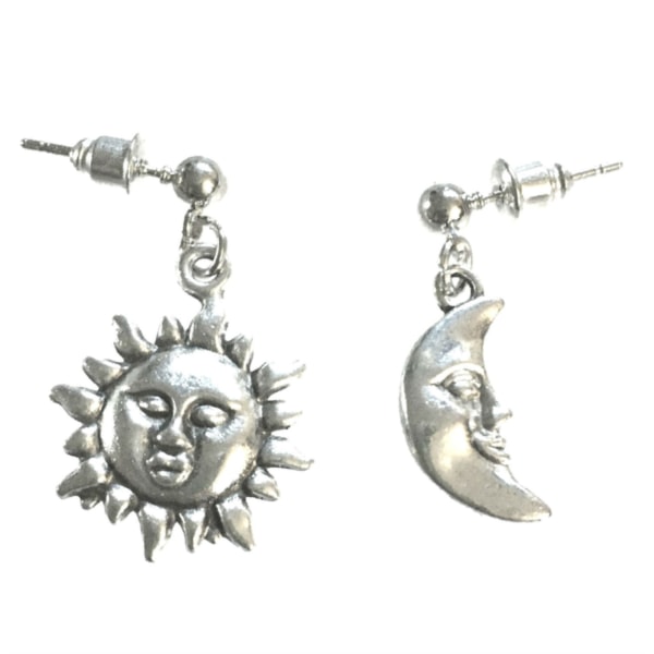Örhängen Sol Måne Asymmetriska Stift Stud Sun Moon Pagan Silver