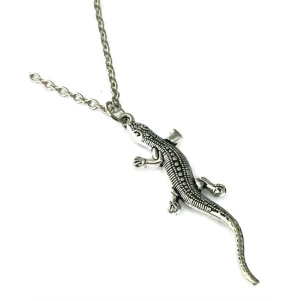 Halsband Ödla Reptil Silver Gecko Lizard Kedja Silver
