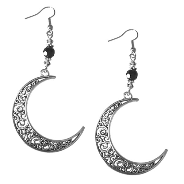 Earrings - Crescent Moon - Bead - Black Black