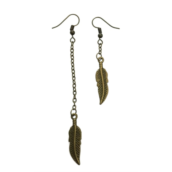 Earrings - Feather - Asymmetrical - Chain - Bronze