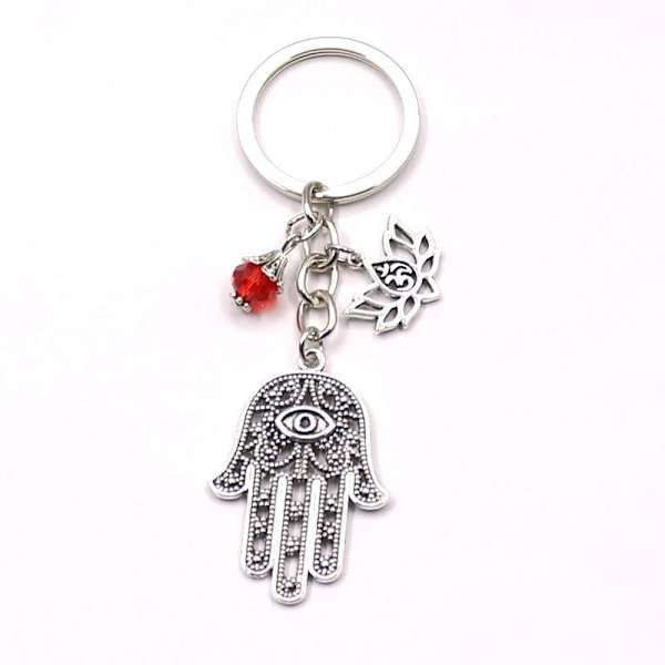 Keyring - Hamsa - Lotus - Bead - Red Red