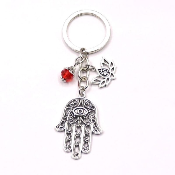 Nyckelring Hamsa Fatimas Hand Röd Yoga Ohm Buddhism Röd