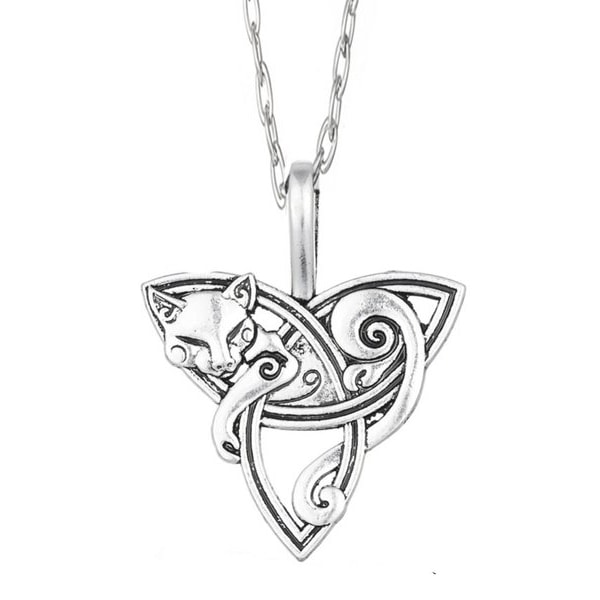 Halsband Keltisk Symbol Räv/Katt Pagan Amulett Rostfri Kedja Silver