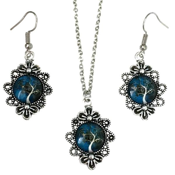 Necklace - Earrings - Set - Tree of Life - Blue Blue