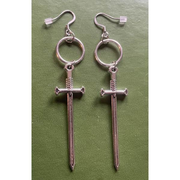 Earrings - Sword - O-ring Silver