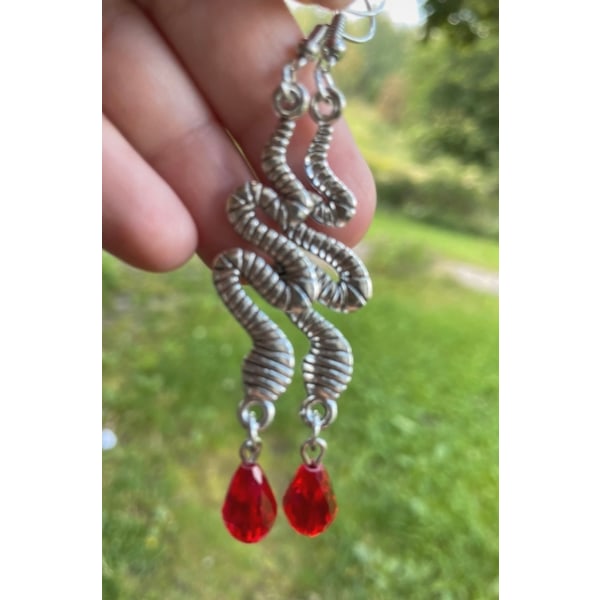 Earrings - Snake - Bead - Red Brown