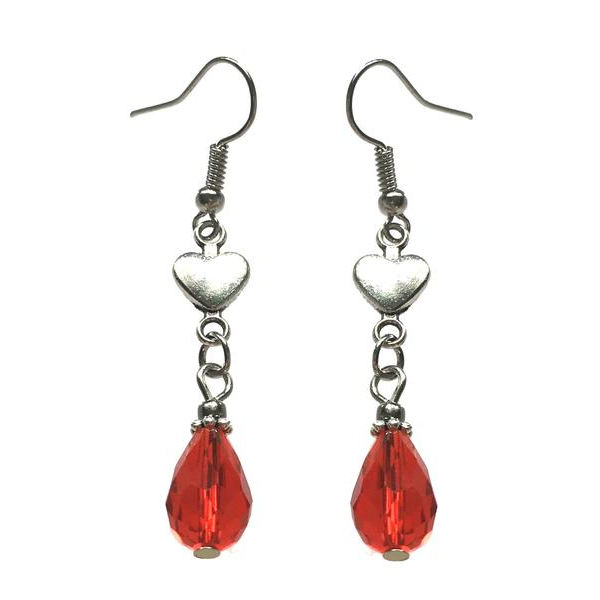 Earrings - Heart - Drop - Red Red