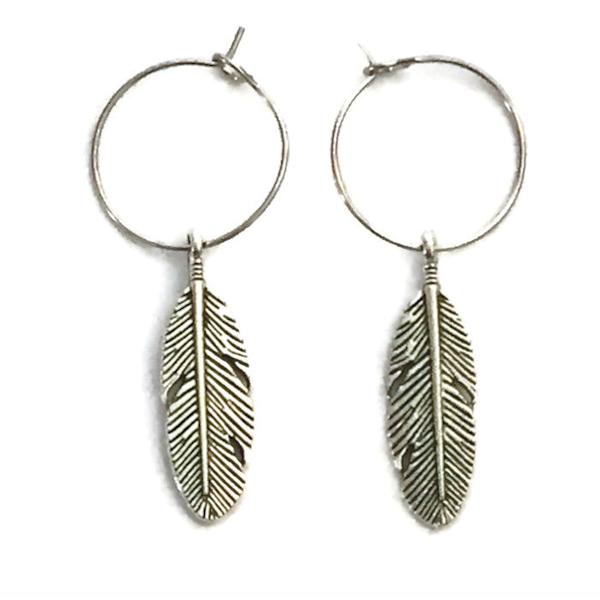 Creoler Örhängen Fjäder Fjädrar Boho Hippie 2 cm Ringar Silver