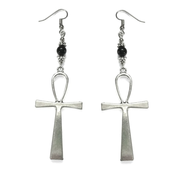 Earrings - Ankh - Onyx - Silver Black
