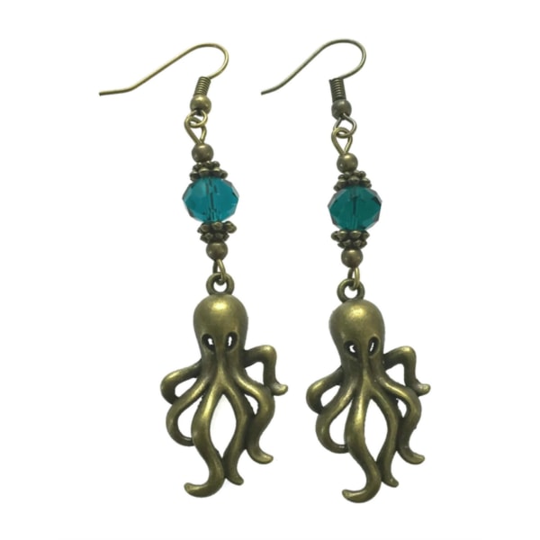Øreringe - Octopus - Kraken - Bead - Petrol - Bronze Blue